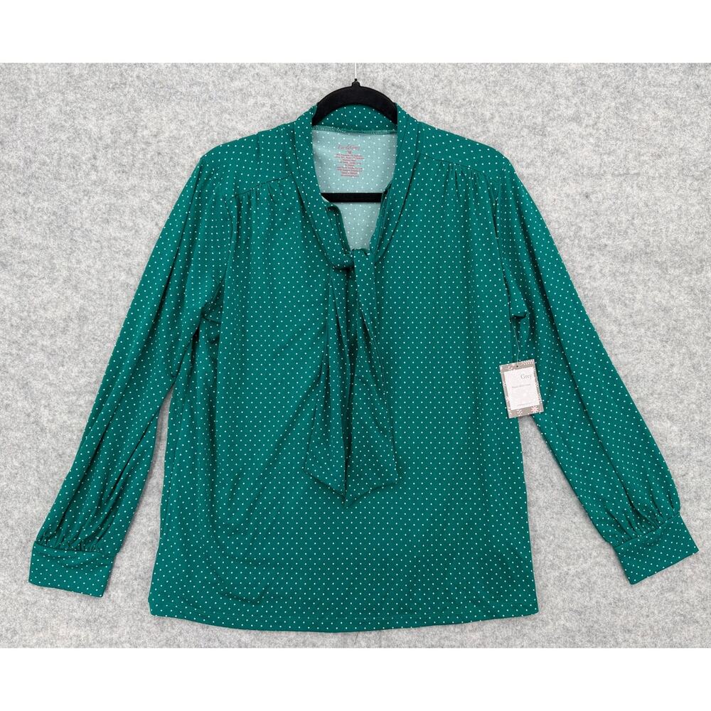 NWT Everly Grey Vanessa Emerald Polka Dot Tie Neck Maternity Top Size MEDIUM